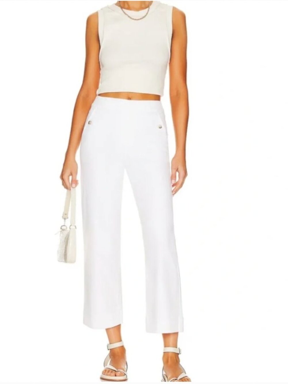 SPANX MP Stretch Cream White Twill Cropped Wide Leg Pants Size Large